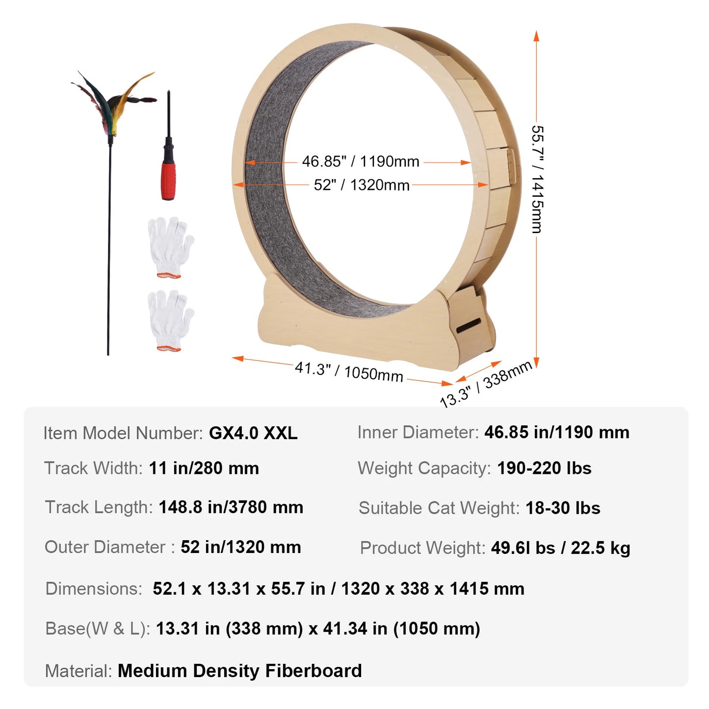 Wooden Cat Exercise Wheel With Detachable Carpet For Indoor Cats