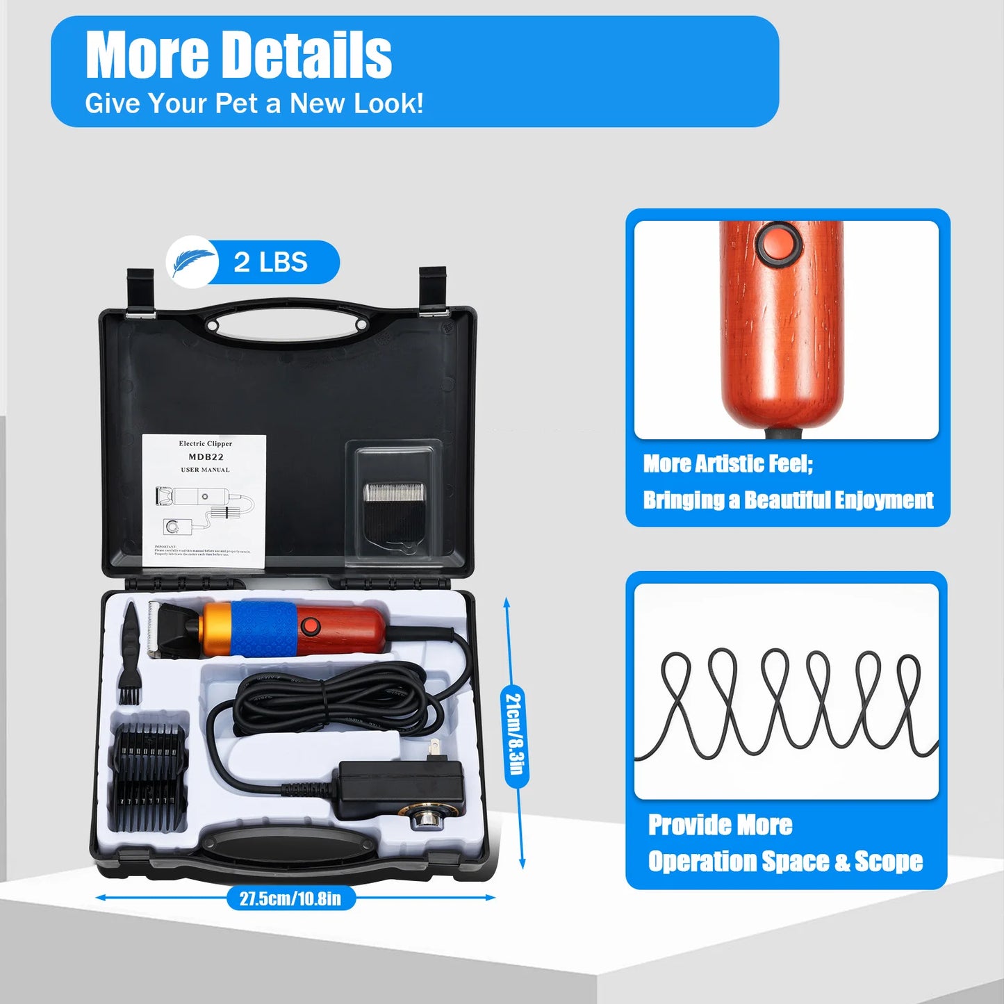 Professional Dog And Cat Hair Clipper Kit With Detachable Blades