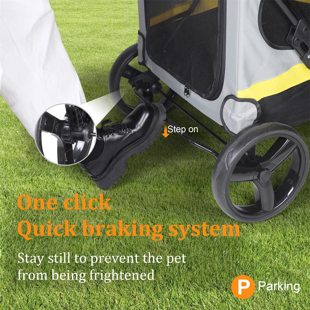 One Click Foldable Dog Stroller Portable AllTerrain 4Wheel TravelBuggy CarrierSystem