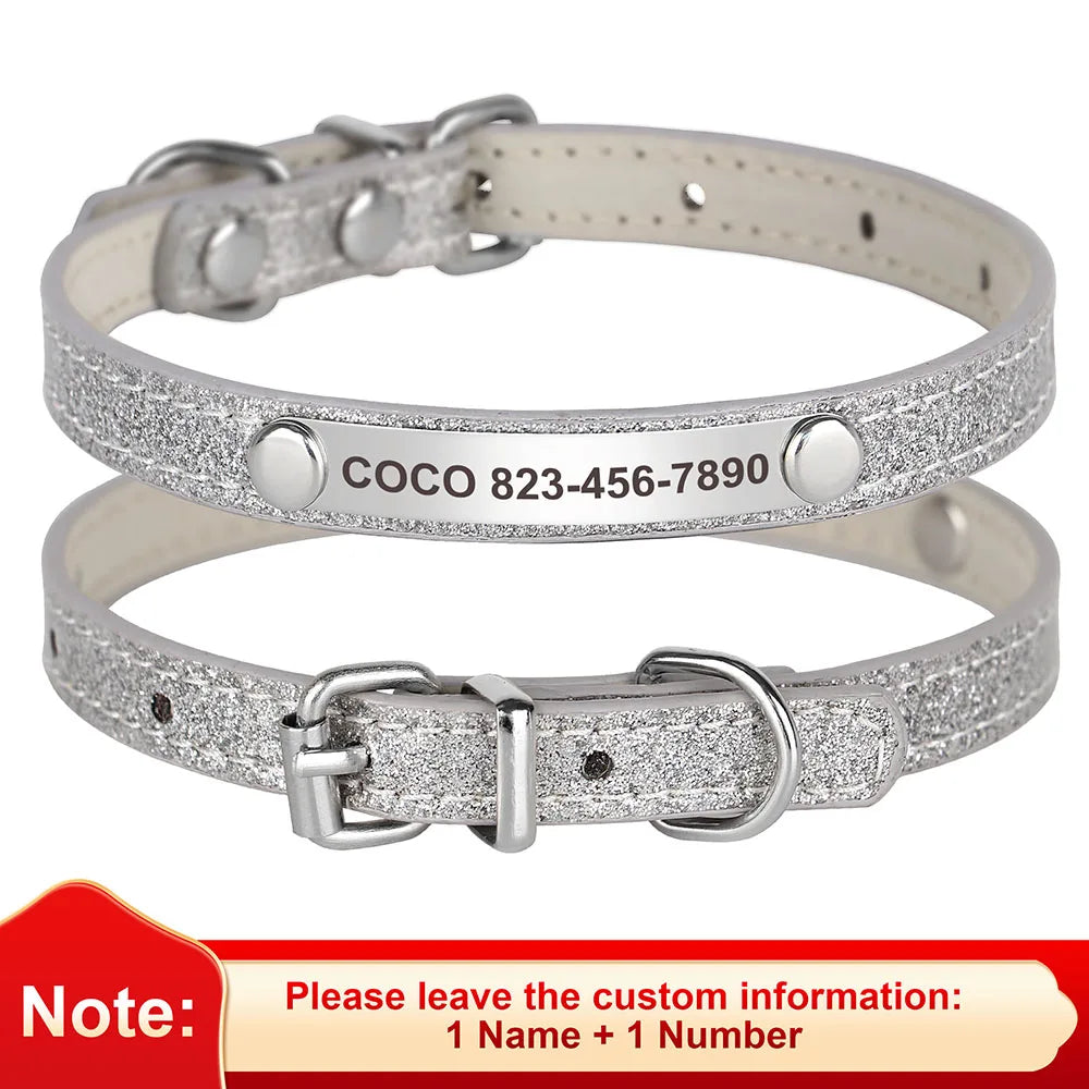 Beirui Personalized Cat Collar Bling Leather With Engraved ID