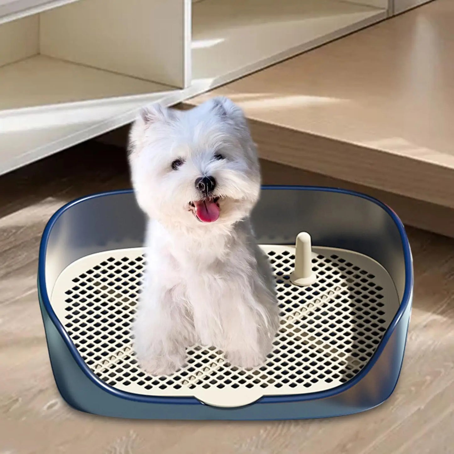 Indoor Pet Litter Pan With Removable Grille Portable Dog Potty