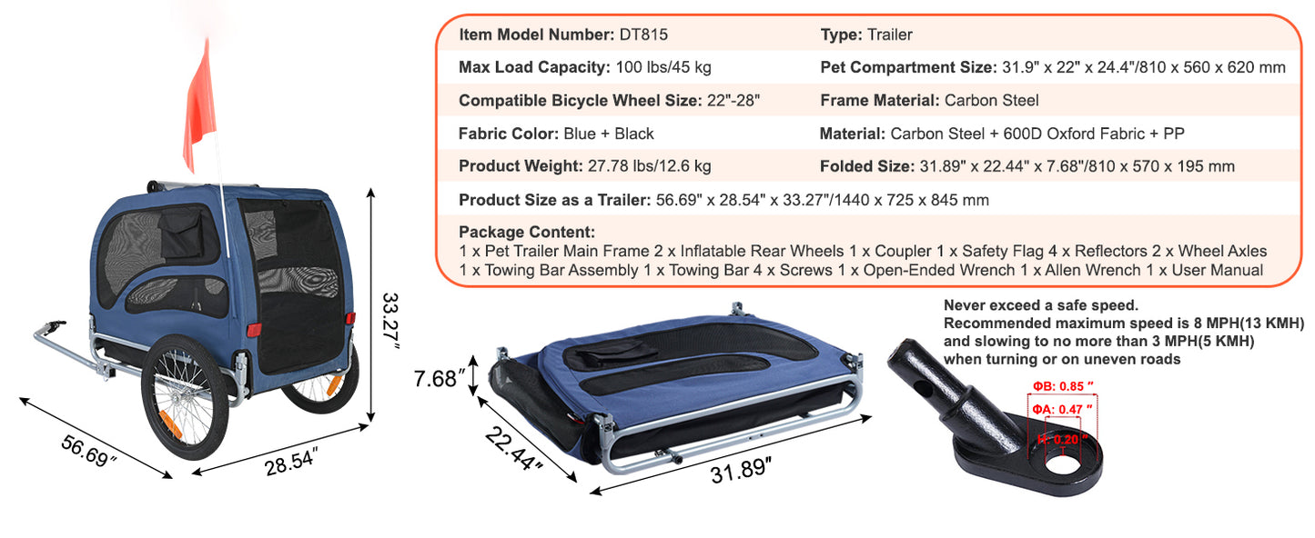 SucceBuy 100 Lb Pet Bike Trailer Carrier For Dogs With Collapsible Design