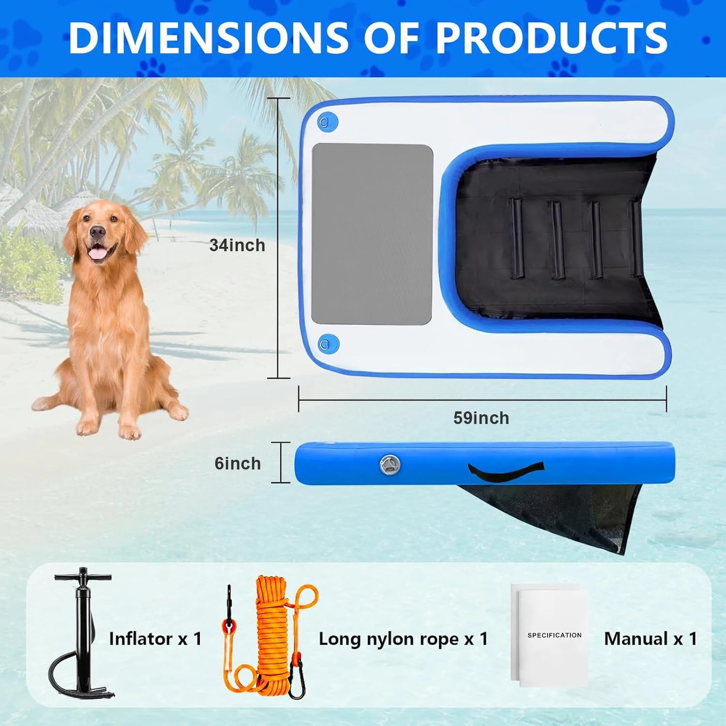 Inflatable Non Slip Dog Pool Ramp Ladder For Water Dock