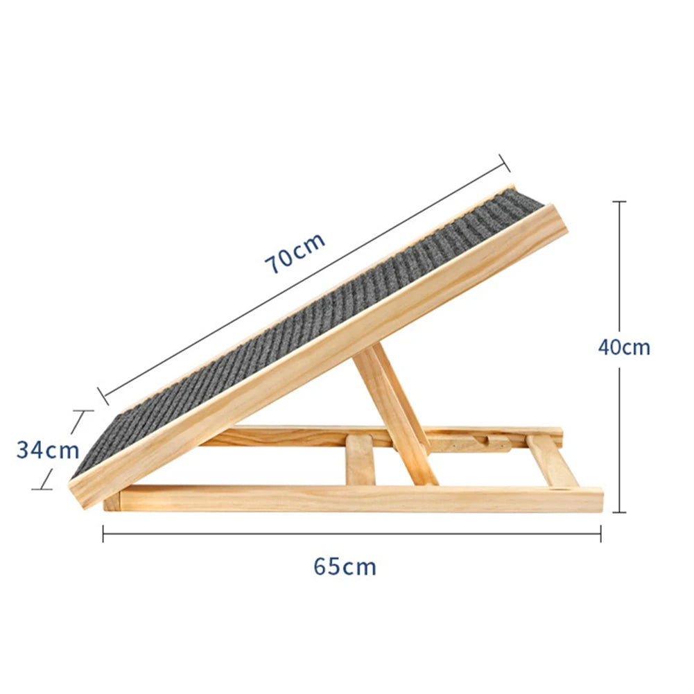 TWISTER.CK Pet Dog Ramp Ladder Natural Pine Wood Folding Anti-Skid