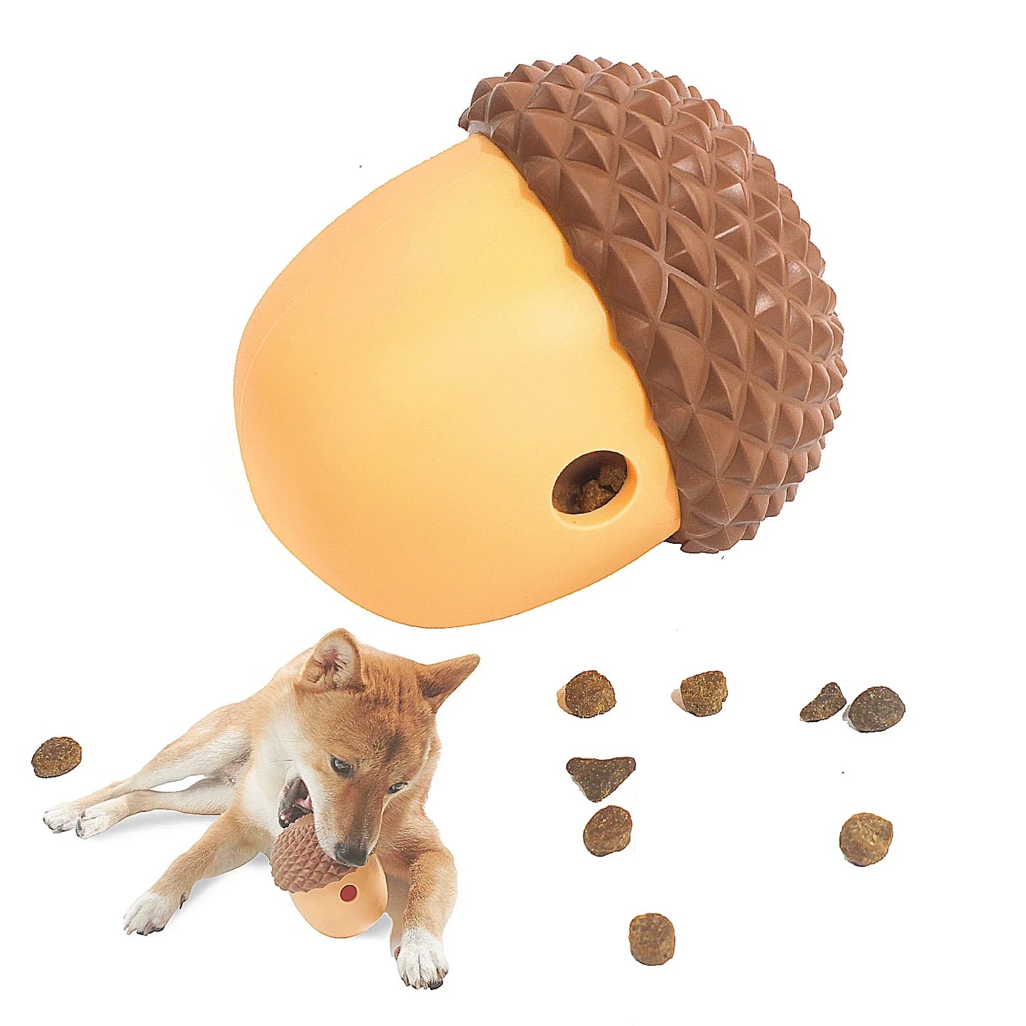 Durable Non Toxic Silicone Acorn Dog Toy Interactive Puzzle SlowFeedingChewTeethCleaning