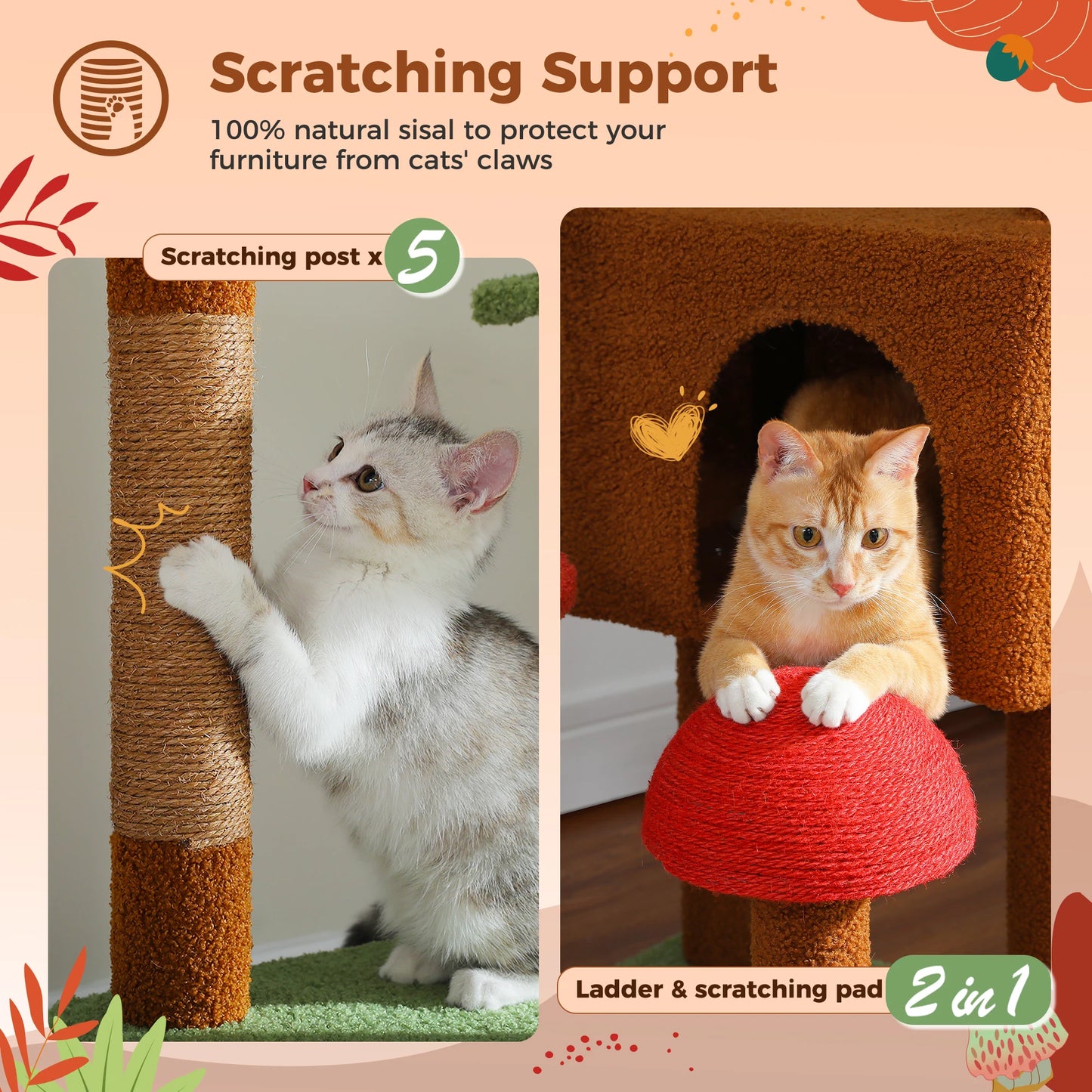 PEQULTICN Mushroom Shaped Cat Tower With Large Perch Hammock