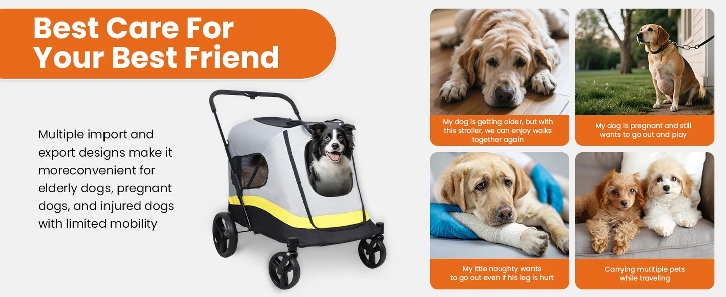 One Click Foldable Dog Stroller Portable AllTerrain 4Wheel TravelBuggy CarrierSystem