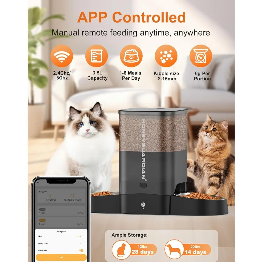Smart Automatic Dual Cat Feeder With WiFi App Control
