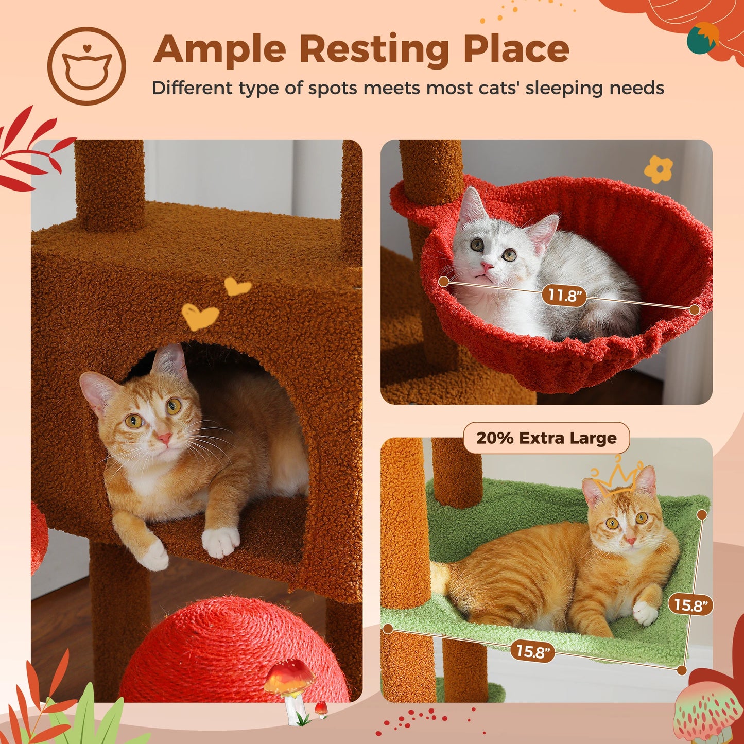 PEQULTICN Mushroom Shaped Cat Tower With Large Perch Hammock