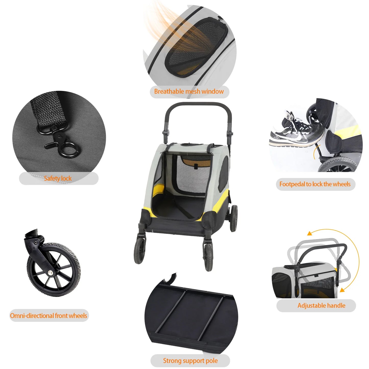 Premium Foldable Allterrain Dog Stroller Pram 4 Wheel Travel Jogger