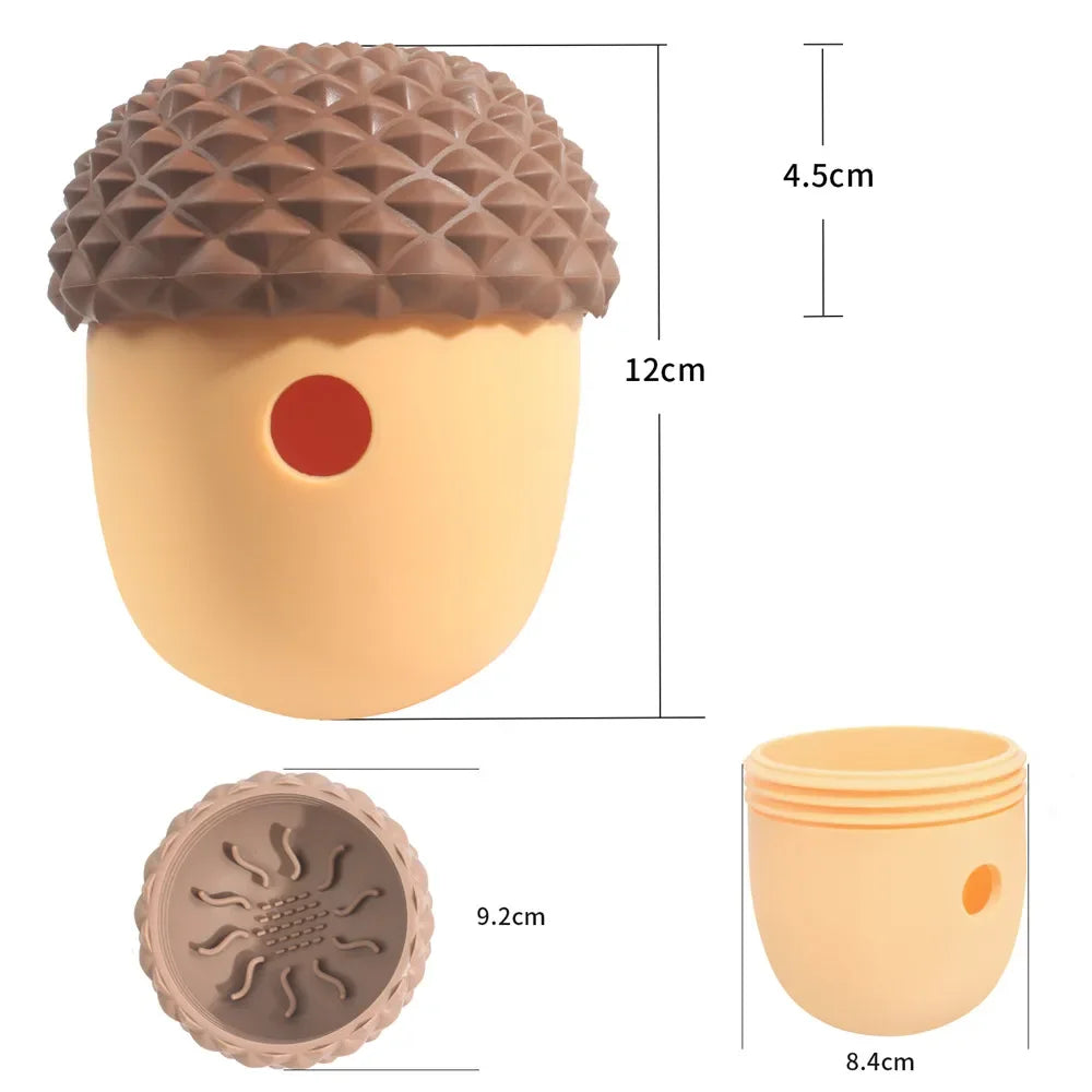 Durable Non Toxic Silicone Acorn Dog Toy Interactive Puzzle SlowFeedingChewTeethCleaning