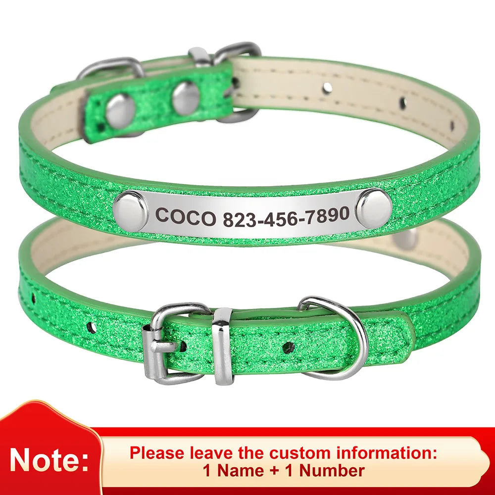 Beirui Personalized Cat Collar Bling Leather With Engraved ID