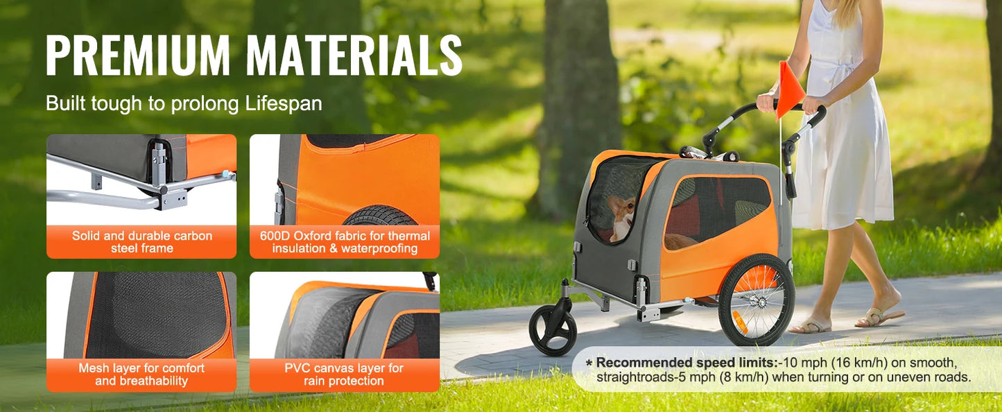 SucceBuy 66lbs Dog Bike Trailer2-in-1Pet Stroller Folding Cart Frame Bicycle Carrier with Wheels Universal Coupler for Dogs