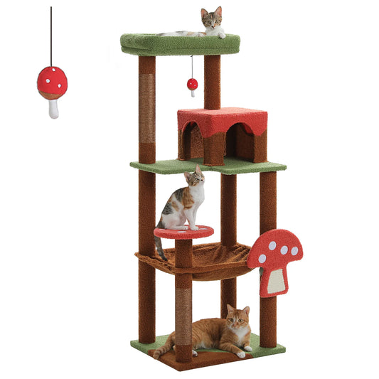 PEQULTICN Mushroom Shaped Cat Tower With Large Perch Hammock