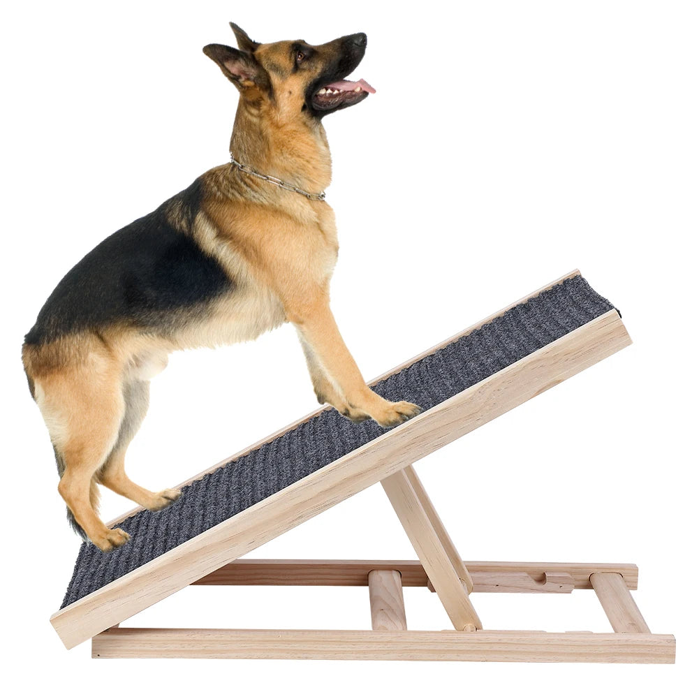 TWISTER.CK Pet Dog Ramp Ladder Natural Pine Wood Folding Anti-Skid