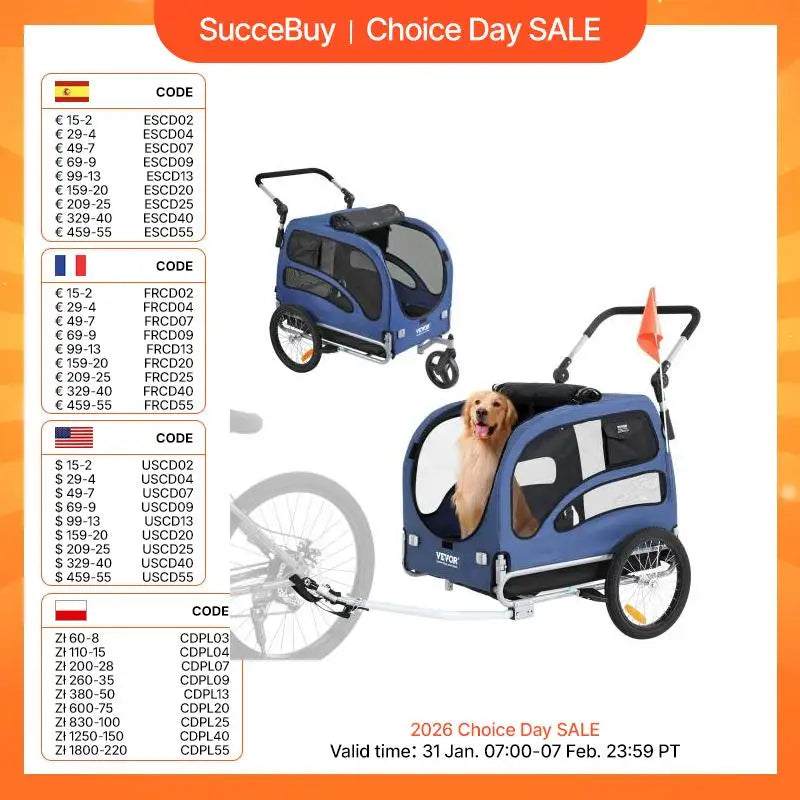 SucceBuy 100 lbs Dog Bike Trailer 2-in-1 Pet Stroller Cart Bicycle Carrier with Wheels Coupler Reflectors Flag for Dogs Travel
