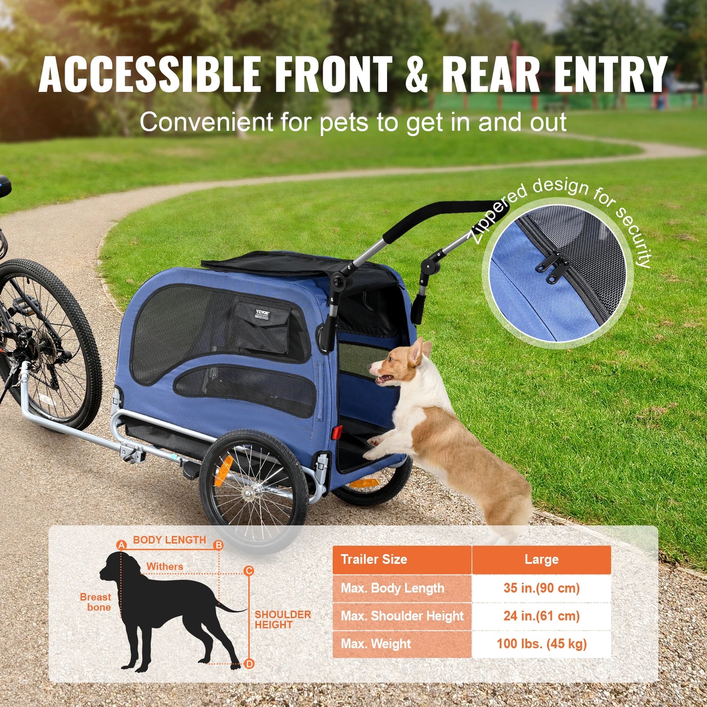 NONECN Dog Bike Trailer 2 In 1 Pet Stroller Cart Carrier 100 Lbs For Dogs With Reflectors