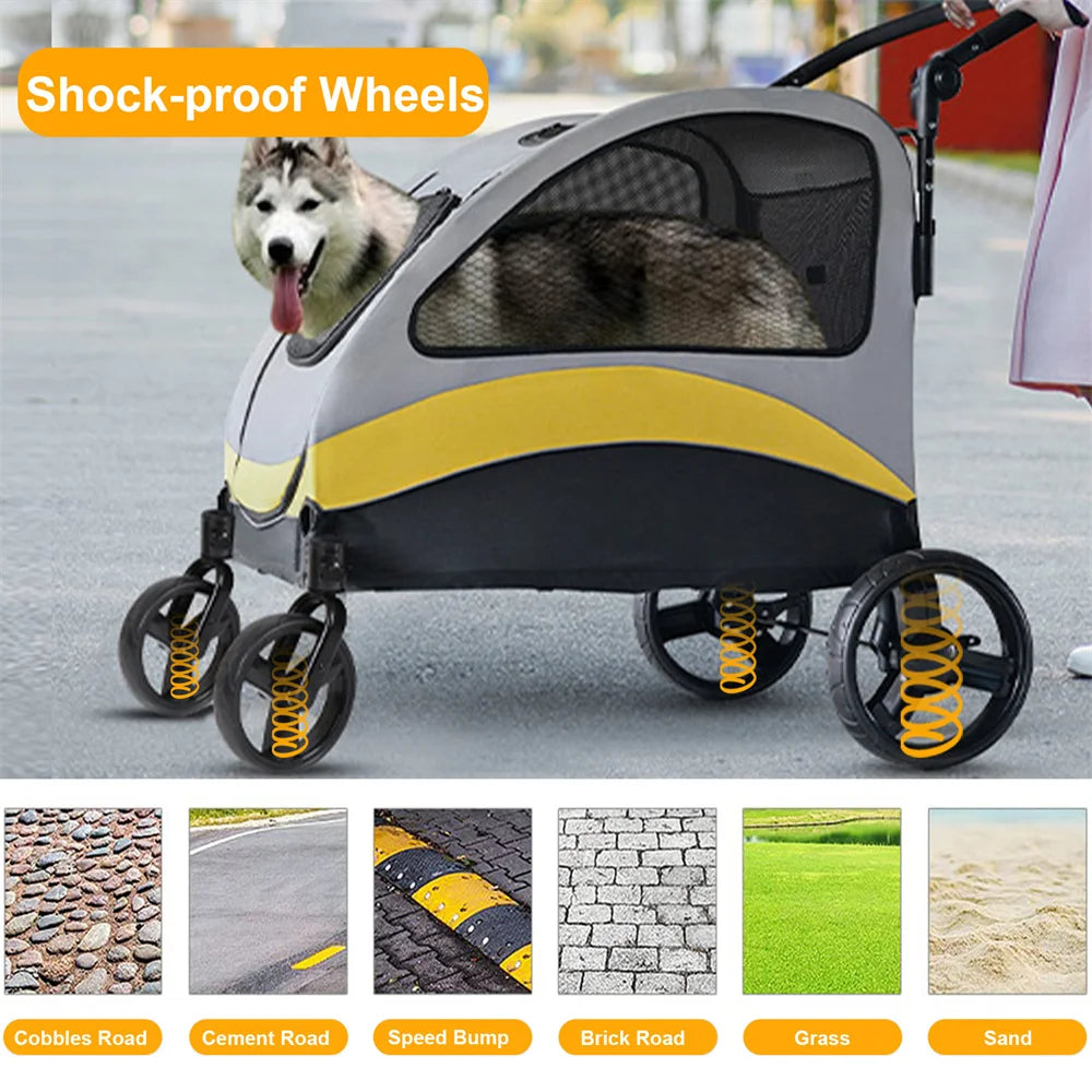 Premium Foldable Allterrain Dog Stroller Pram 4 Wheel Travel Jogger