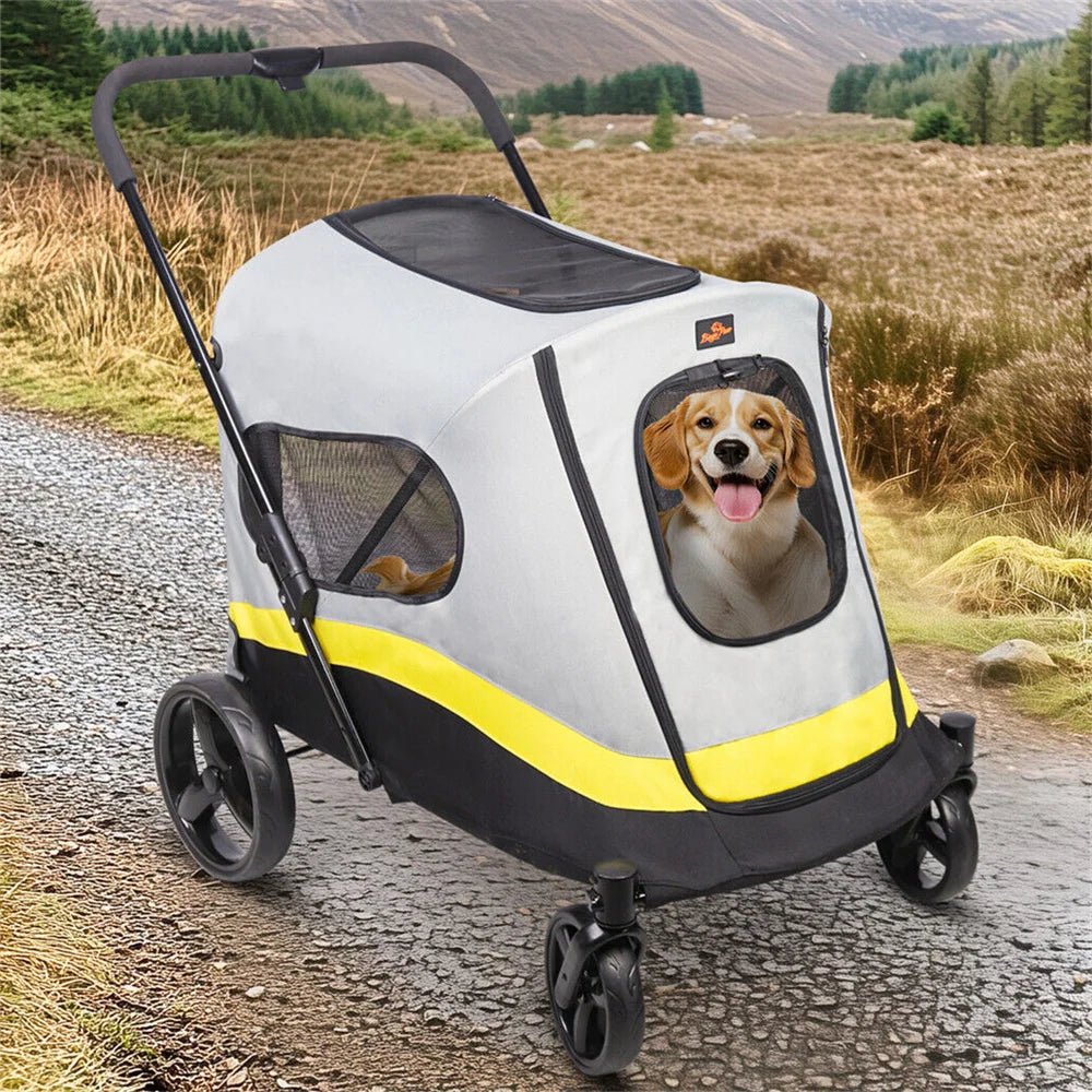 One Click Foldable Dog Stroller Portable AllTerrain 4Wheel TravelBuggy CarrierSystem