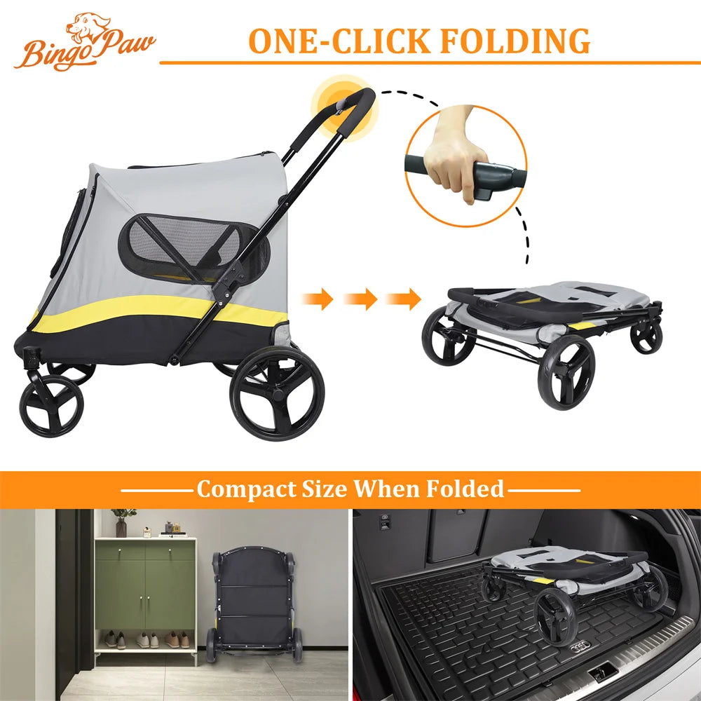 One Click Foldable Dog Stroller Portable AllTerrain 4Wheel TravelBuggy CarrierSystem
