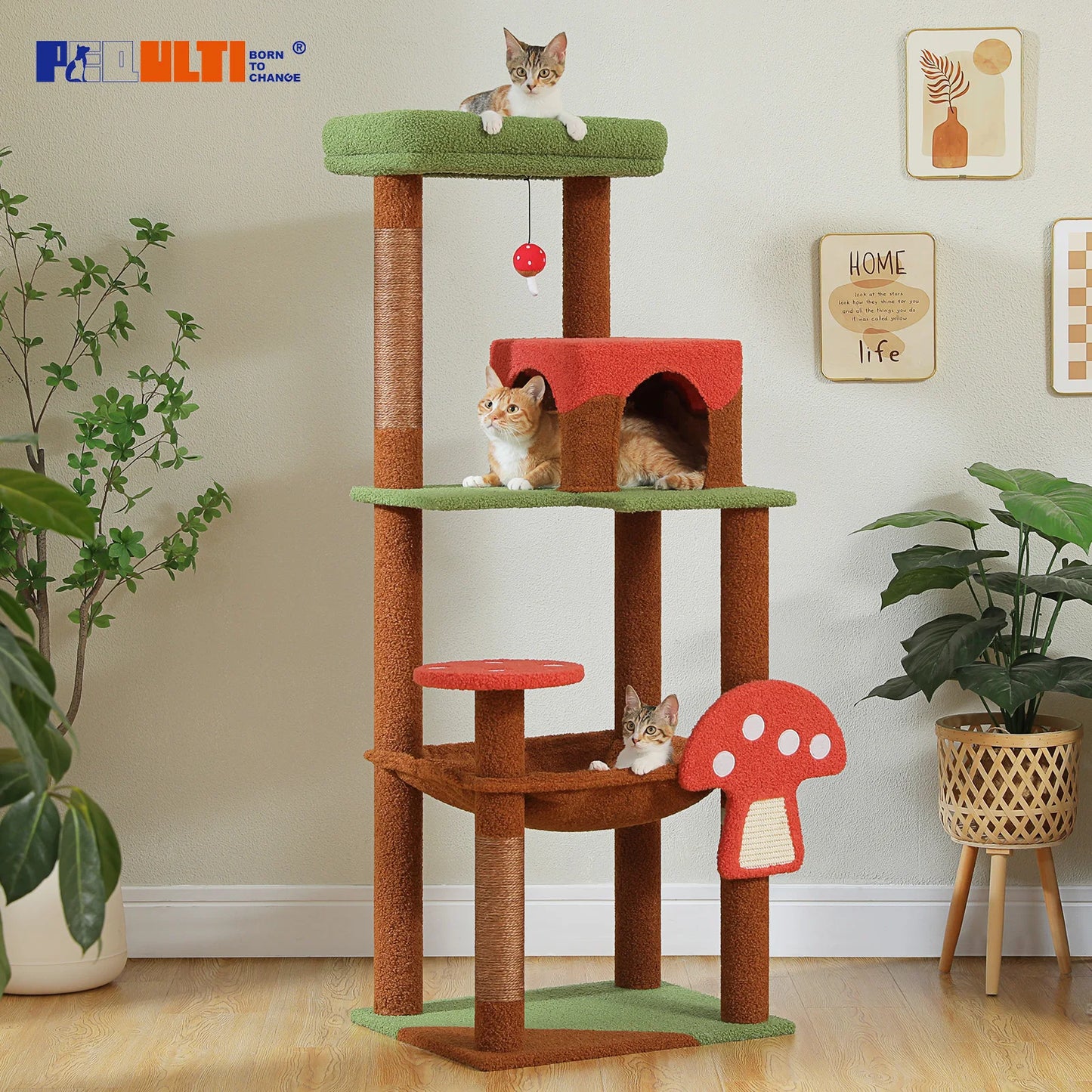 PEQULTICN Mushroom Shaped Cat Tower With Large Perch Hammock