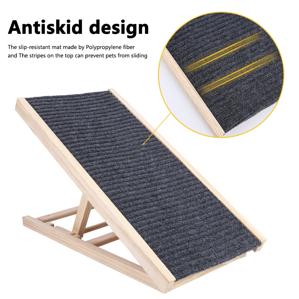 TWISTER.CK Pet Dog Ramp Ladder Natural Pine Wood Folding Anti-Skid