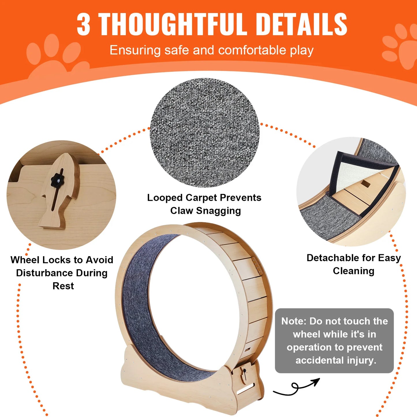 Wooden Cat Exercise Wheel With Detachable Carpet For Indoor Cats