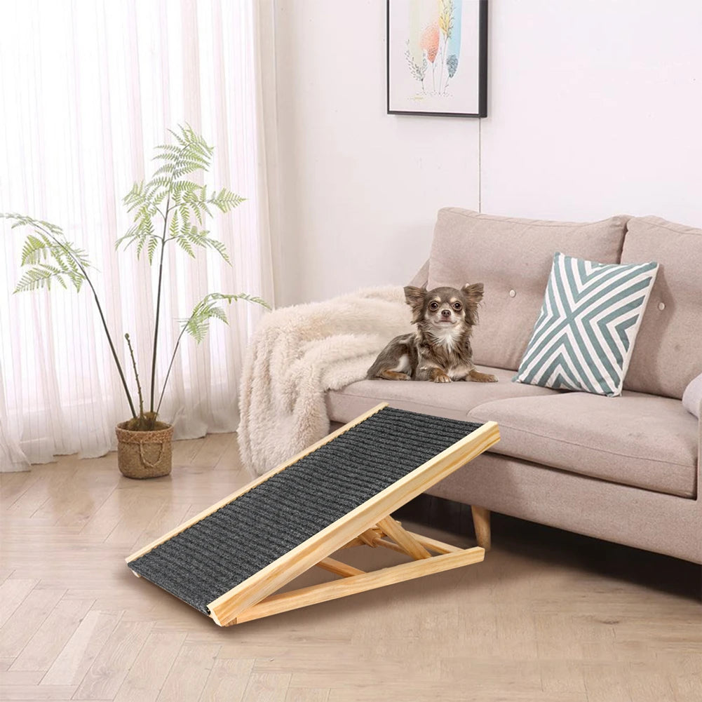 TWISTER.CK Pet Dog Ramp Ladder Natural Pine Wood Folding Anti-Skid