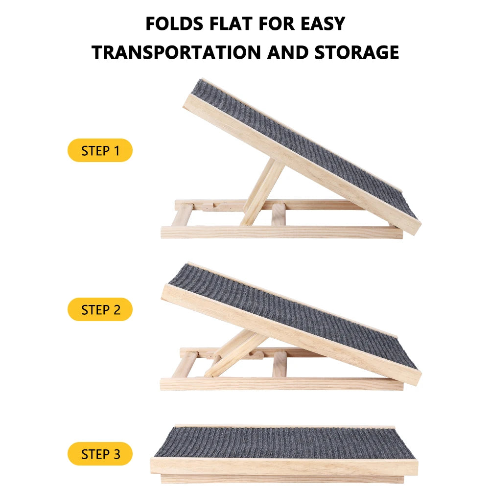 TWISTER.CK Pet Dog Ramp Ladder Natural Pine Wood Folding Anti-Skid