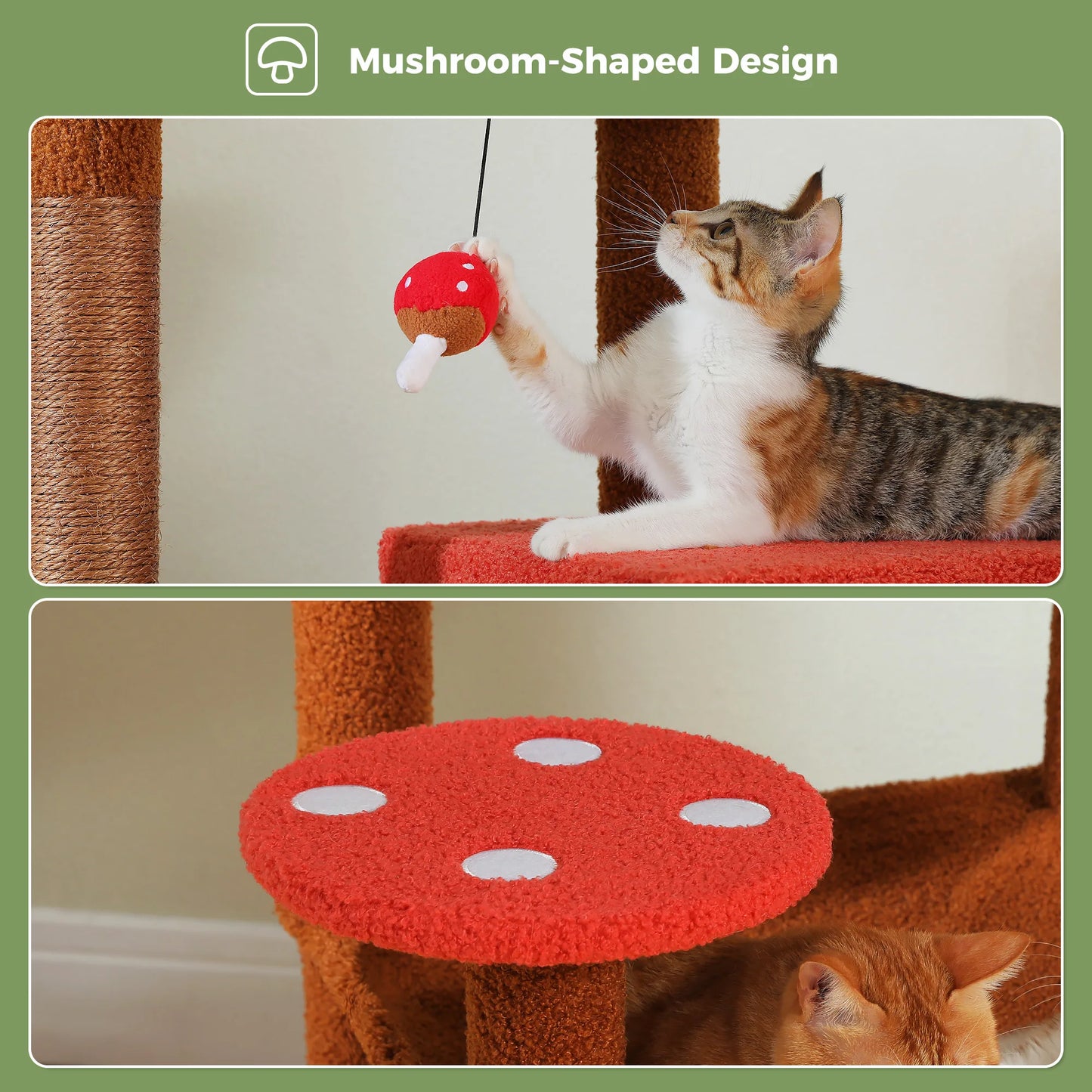 PEQULTICN Mushroom Shaped Cat Tower With Large Perch Hammock