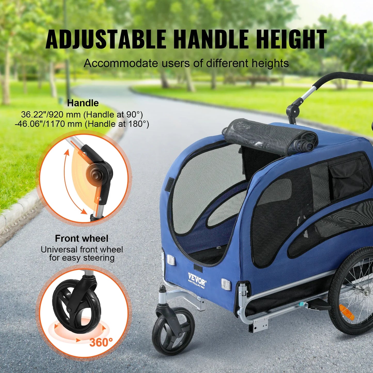 NONECN Dog Bike Trailer 2 In 1 Pet Stroller Cart Carrier 100 Lbs For Dogs With Reflectors