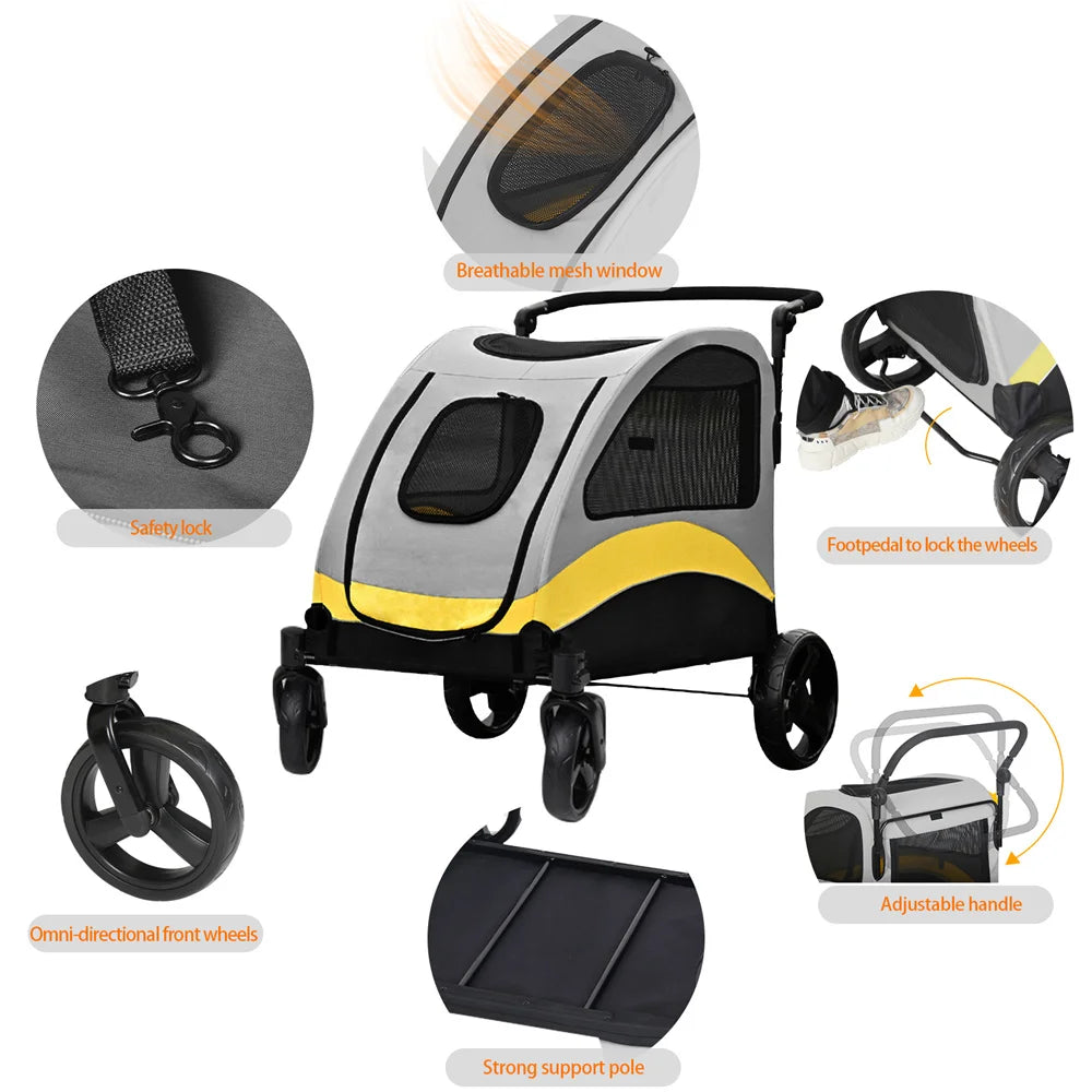 Premium Foldable Allterrain Dog Stroller Pram 4 Wheel Travel Jogger