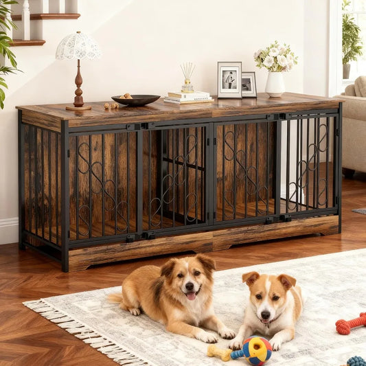 MKDK Double Dog Crate Furniture For Two Dogs Indoor Kennel