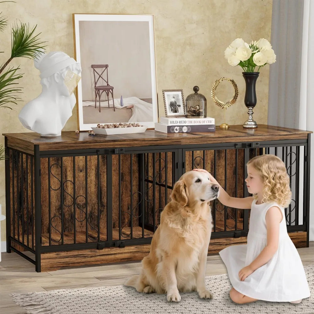 MKDK Double Dog Crate Furniture For Two Dogs Indoor Kennel