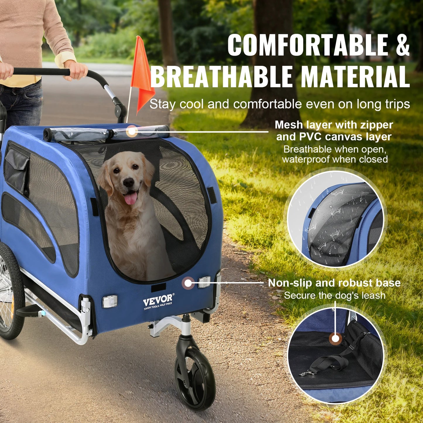 NONECN Dog Bike Trailer 2 In 1 Pet Stroller Cart Carrier 100 Lbs For Dogs With Reflectors