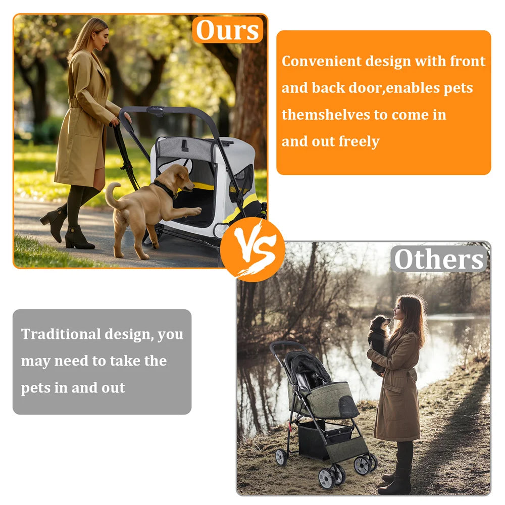 One Click Foldable Dog Stroller Portable AllTerrain 4Wheel TravelBuggy CarrierSystem