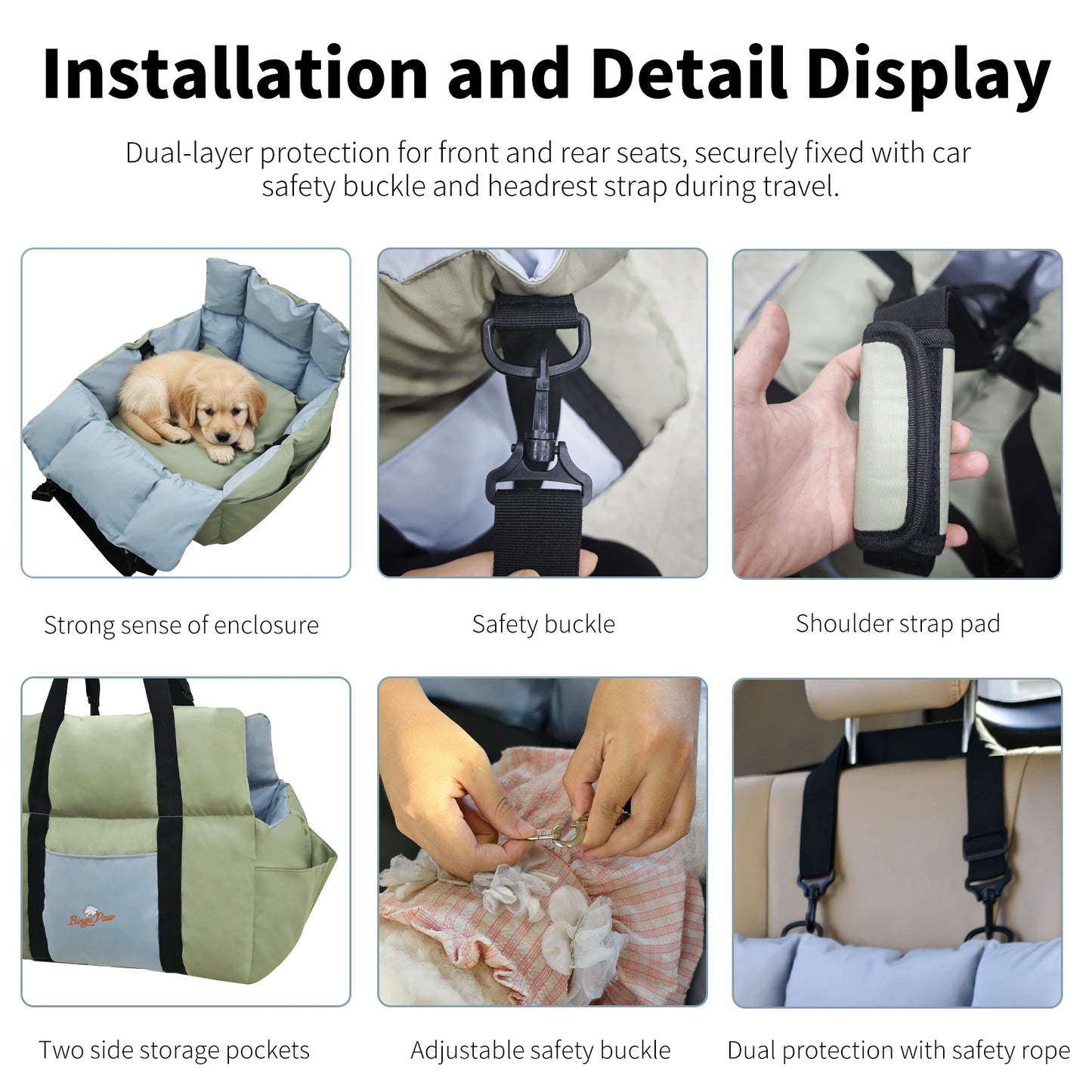 Dog Car Seat Travel Bed Carrier With Clip On Leash