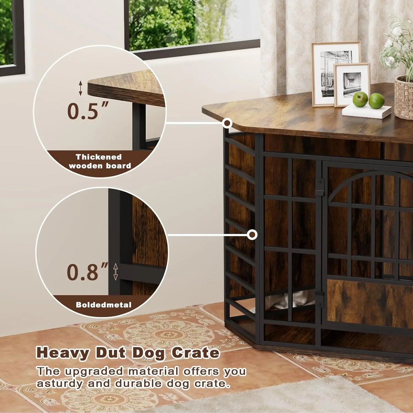 Corner Dog Crate Furniture, 52 Inch Large Indoor Dog Kennel Wooden End Table, Modern Dog Cage Decorative Pet House, Customized