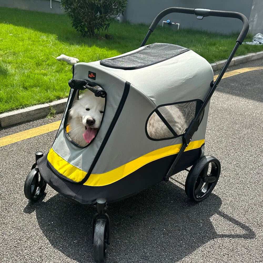 One Click Foldable Dog Stroller Portable AllTerrain 4Wheel TravelBuggy CarrierSystem