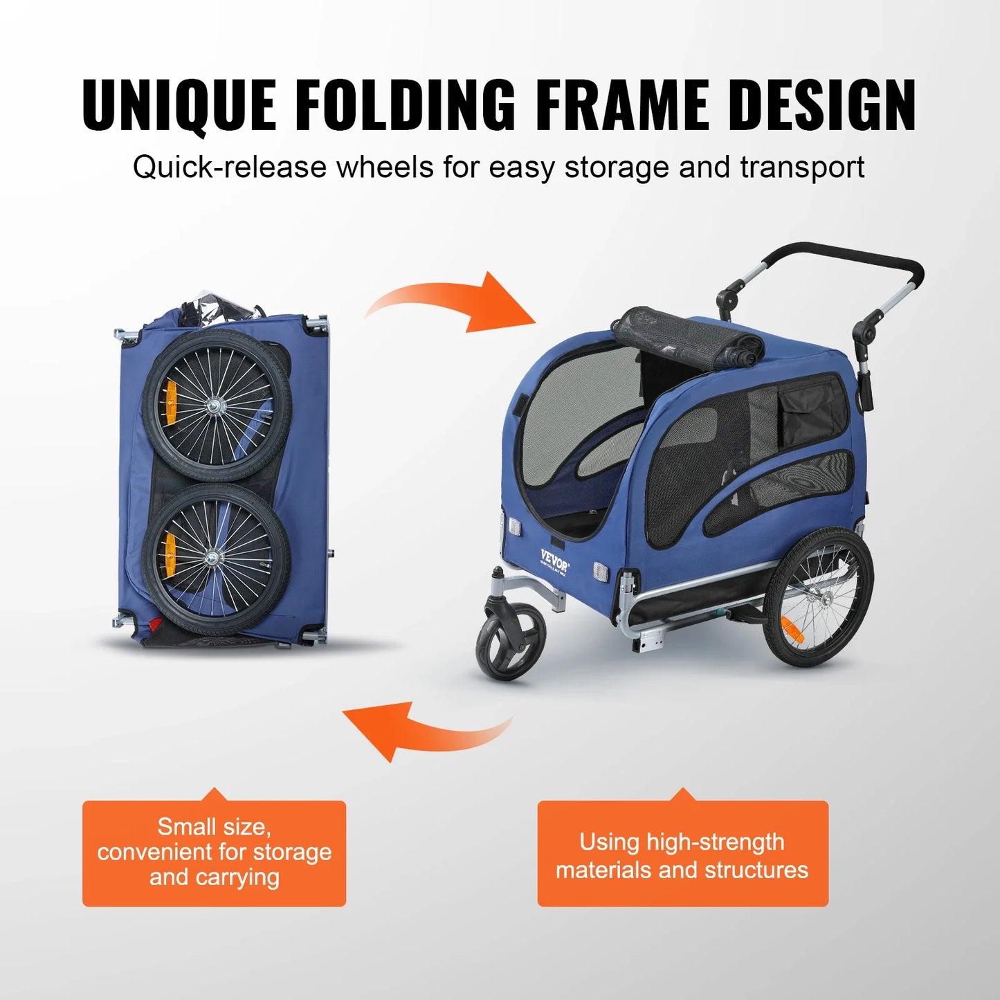 NONECN Dog Bike Trailer 2 In 1 Pet Stroller Cart Carrier 100 Lbs For Dogs With Reflectors