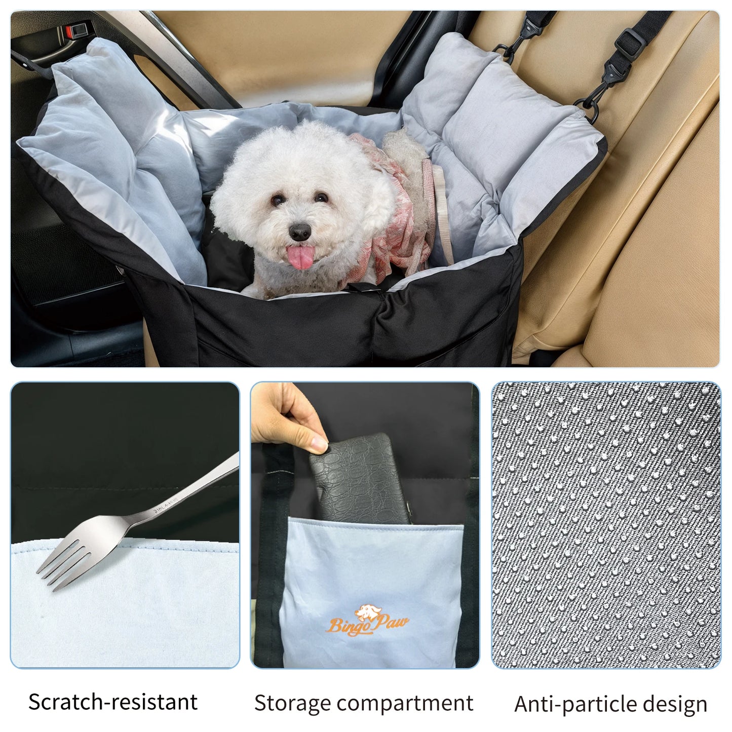 Dog Car Seat Travel Bed Carrier With Clip On Leash