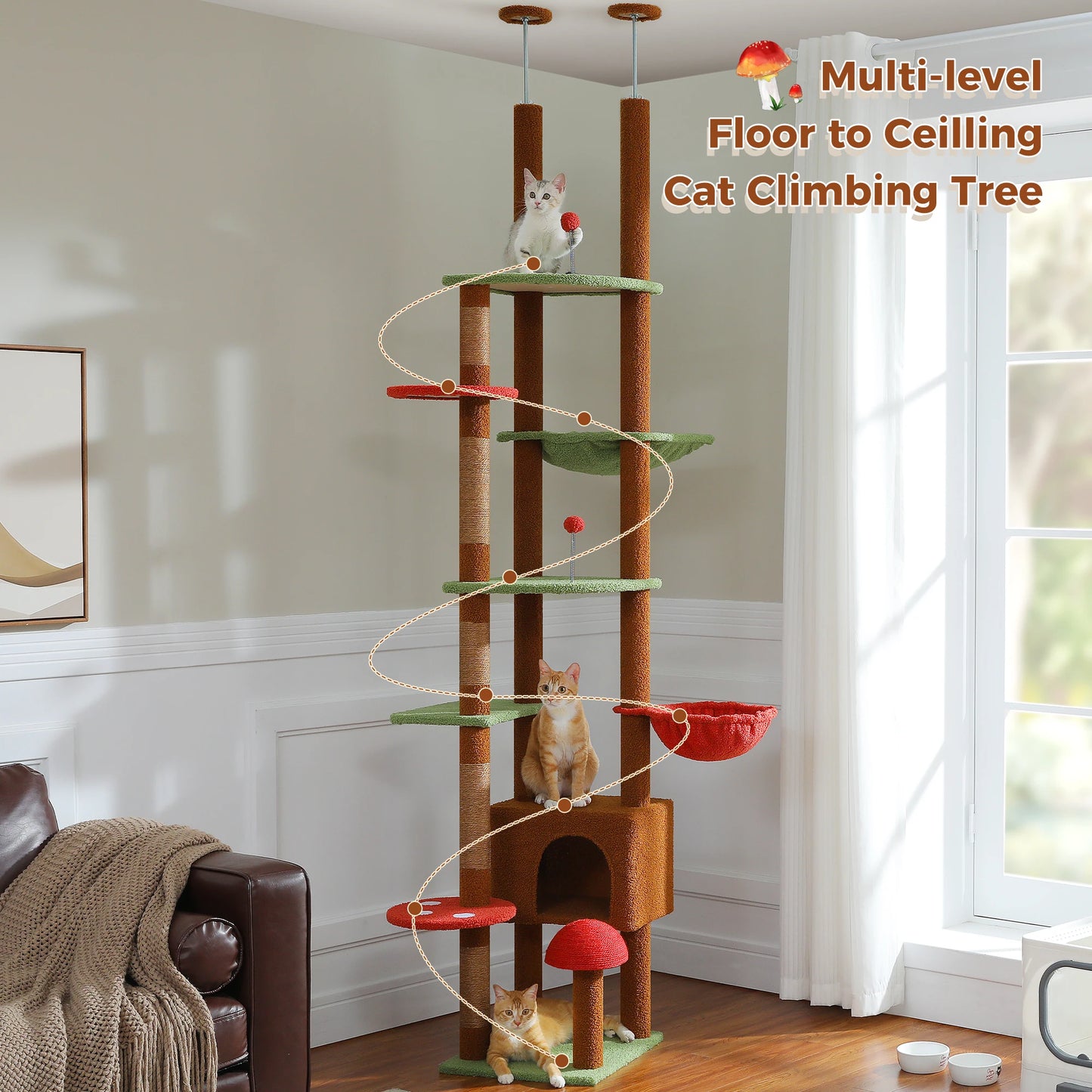 PEQULTICN Mushroom Shaped Cat Tower With Large Perch Hammock
