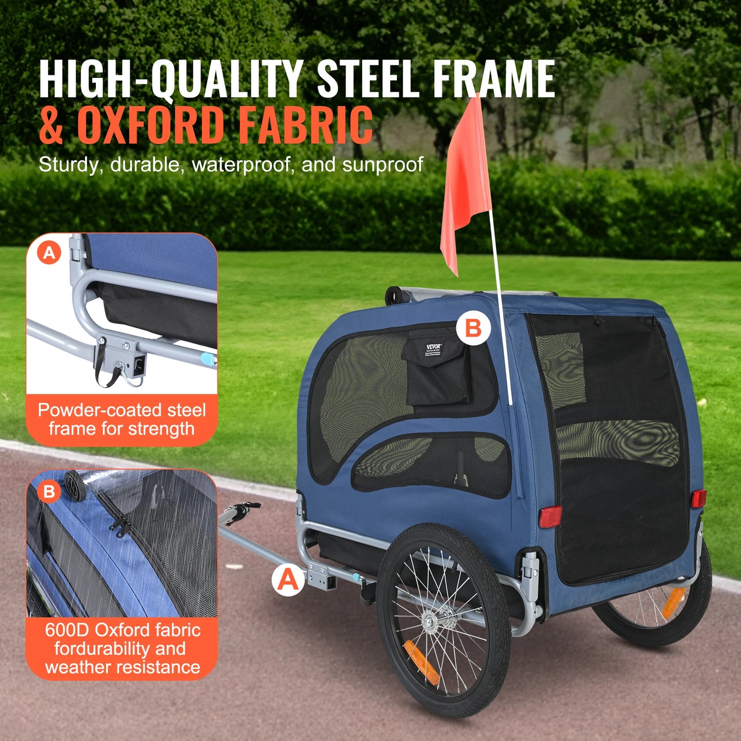 100lb Dog Bicycle Trailer Carrier With Reflectors And Coupler
