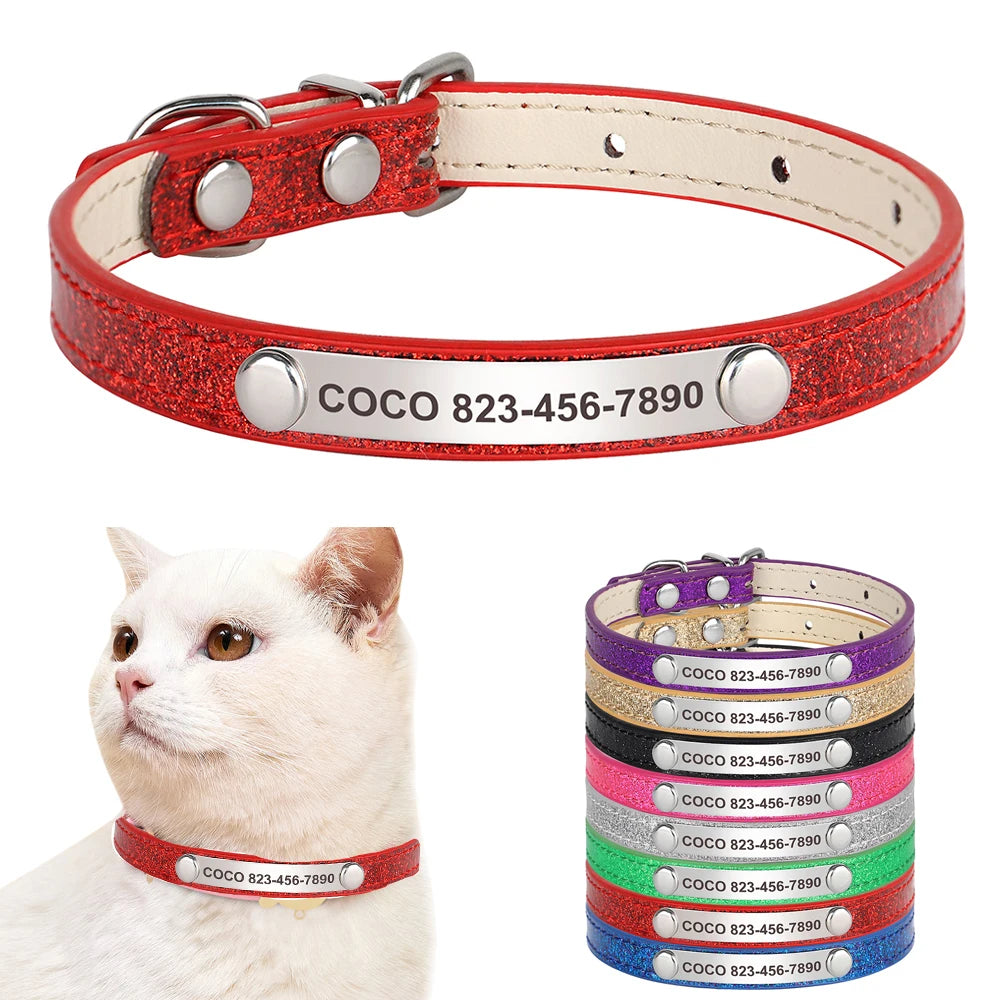 Beirui Personalized Cat Collar Bling Leather With Engraved ID
