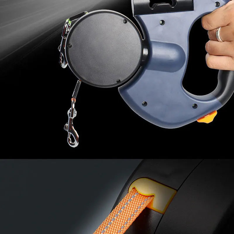 Automatic Retractable Dog Leash With Flashlight Reflective Poop Bag Dispenser