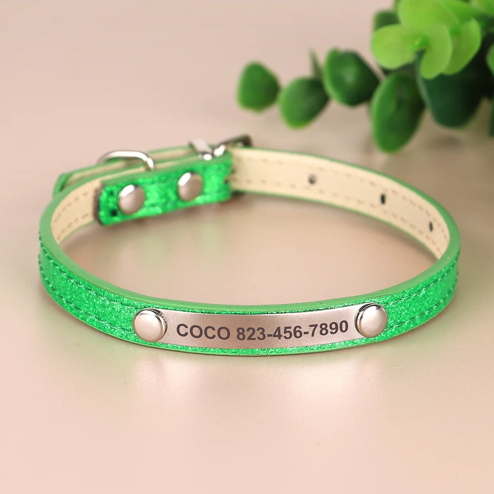 Beirui Personalized Cat Collar Bling Leather With Engraved ID