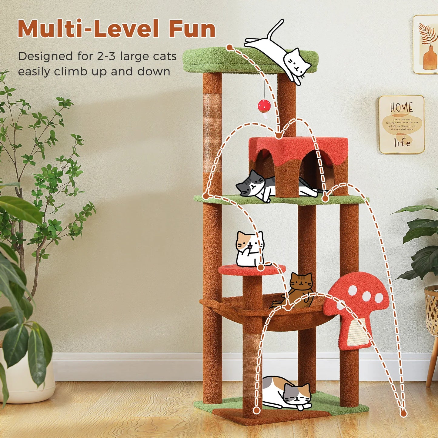 PEQULTICN Mushroom Shaped Cat Tower With Large Perch Hammock