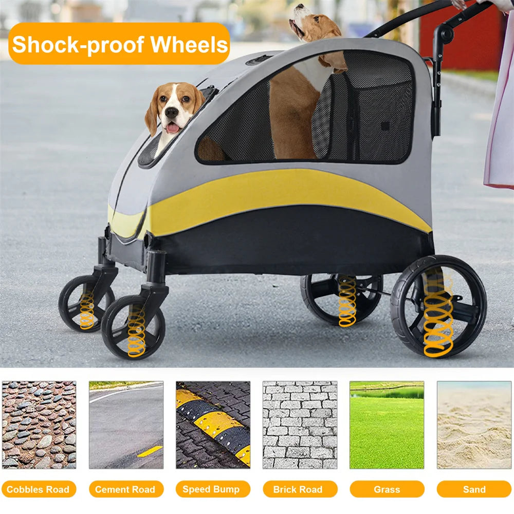 Premium Foldable Allterrain Dog Stroller Pram 4 Wheel Travel Jogger