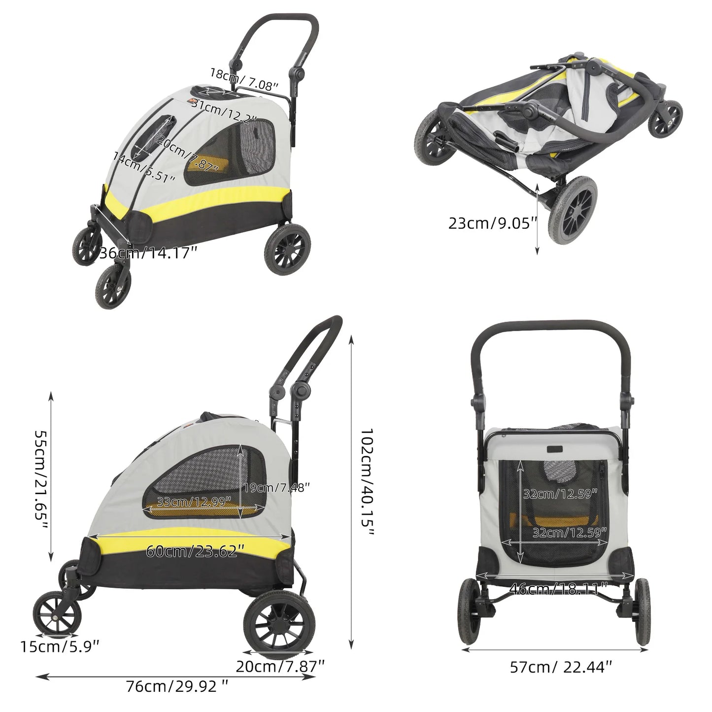 Premium Foldable Allterrain Dog Stroller Pram 4 Wheel Travel Jogger