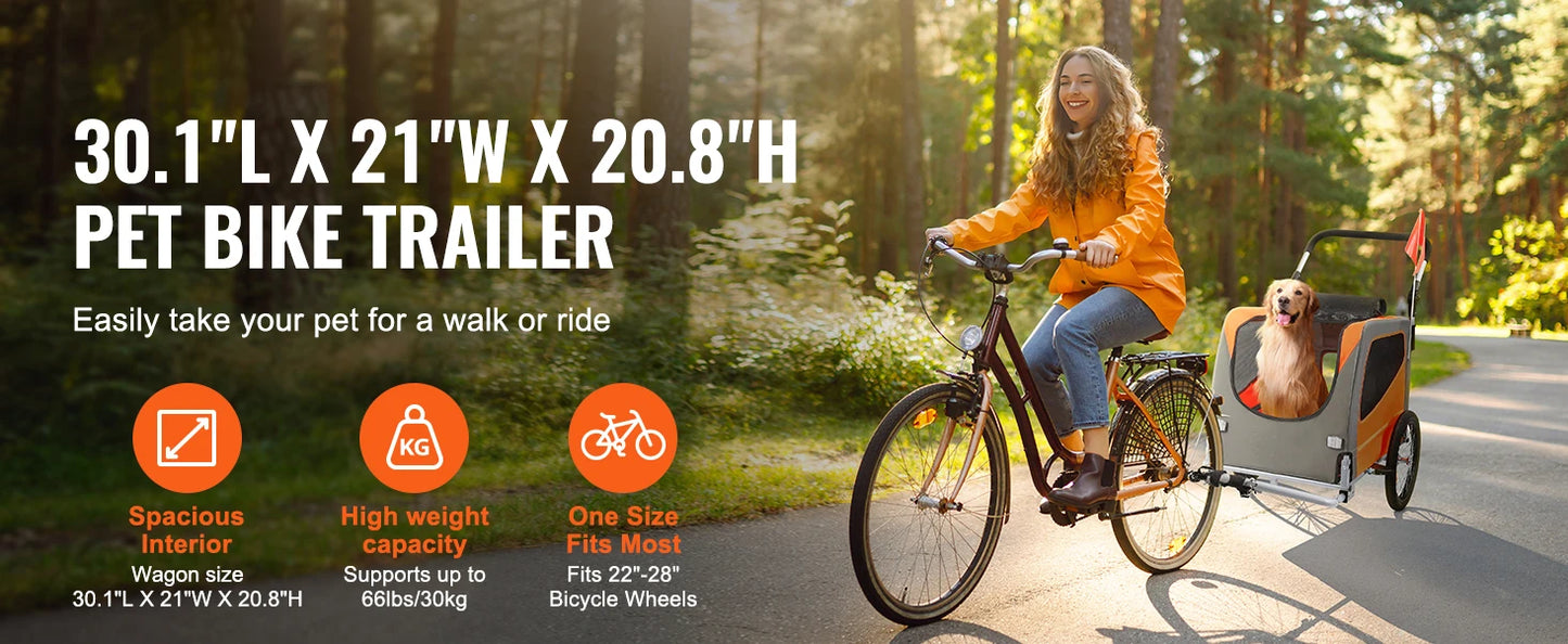 SucceBuy 66lbs Dog Bike Trailer2-in-1Pet Stroller Folding Cart Frame Bicycle Carrier with Wheels Universal Coupler for Dogs